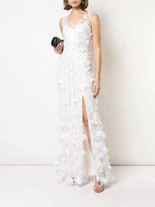 V-neck 3D Floral Fit To Flare Gown Marchesa
