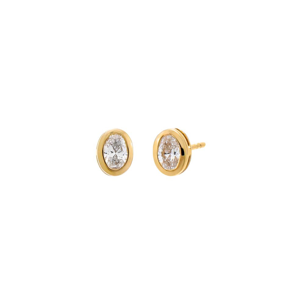 14K White Gold / 0.50 CT Lab Grown Diamond Oval Bezel Stud Earring 14K - Adina's Jewels