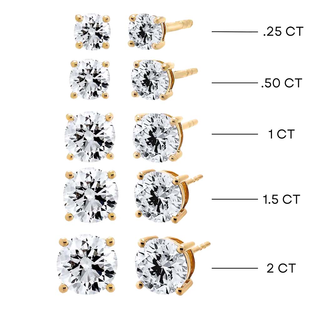 Gold Mixed Lab Grown Diamond Solitaire Four Prong Stud Earring 14K - Adina's Jewels