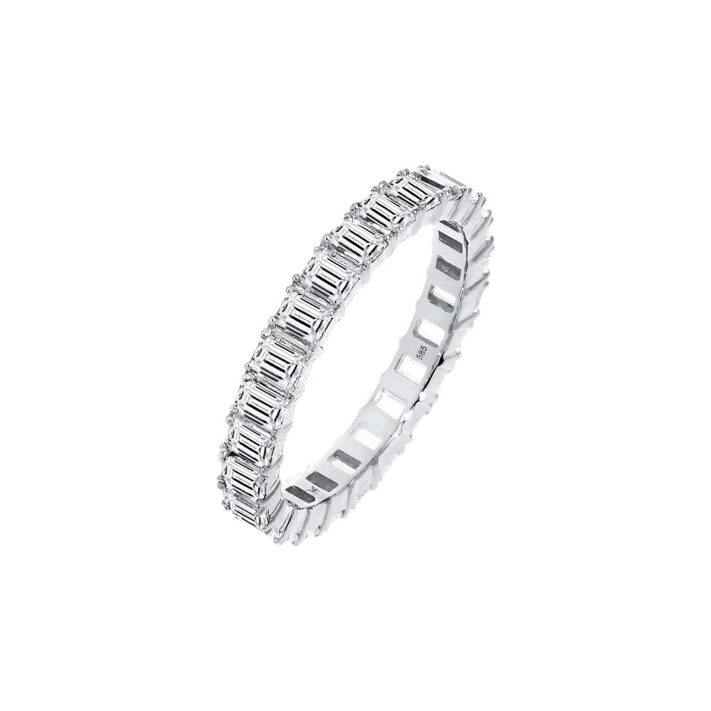 18K White Gold Plated / 5 / 2 CT Lab Grown Diamond Emerald Eternity Band 14K - Adina's Jewels