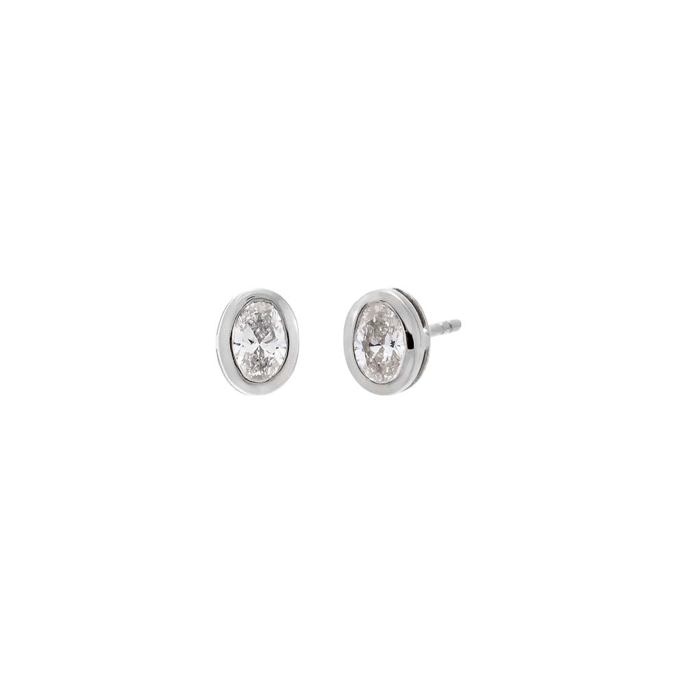 0.50 CT Diamond | Oval Bezel Stud Earring | 14K White Gold Plated