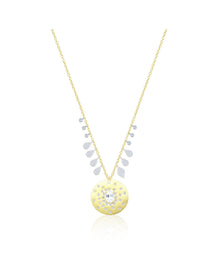 14k Diamond Medallion Necklacewith Diamonds and White Sapphire | 14K Two Tone Gold and Gold Plated Silver