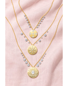 14k Diamond Medallion Necklacewith Diamonds and White Sapphire | 14K Two Tone Gold and Gold Plated Silver