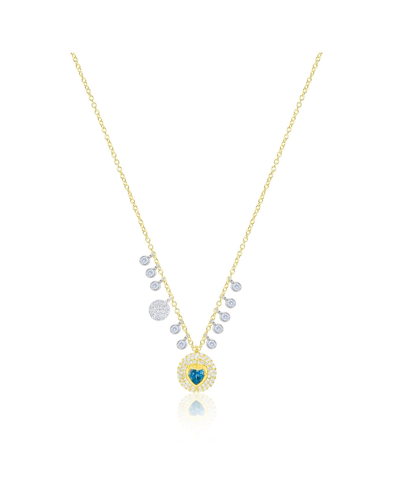 14kt Yellow Gold Diamond and Blue Topaz Heart Necklace | 14K Two Tone Gold