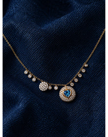 14kt Yellow Gold Diamond and Blue Topaz Heart Necklace | 14K Two Tone Gold