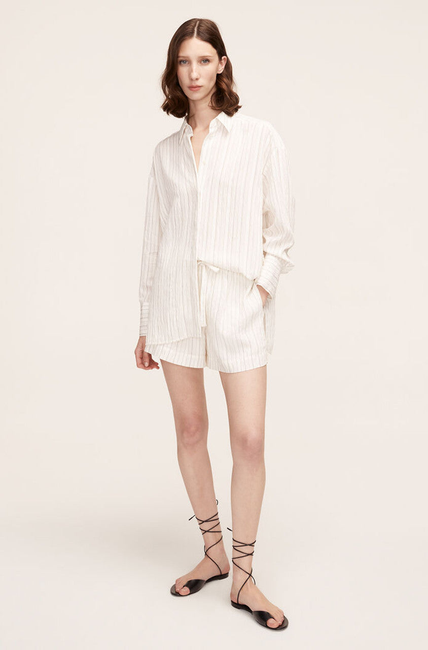 Linen Pajama Short | Rumpled Stripe Snow Combo