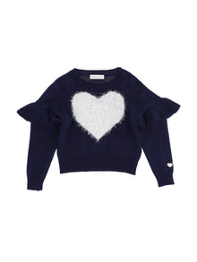 Girls | Heart Inlay Pullover | Blue/Cream
