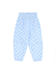 Girls | Polka Dot Gabardine Mum Trousers | Sky Blue/Cream