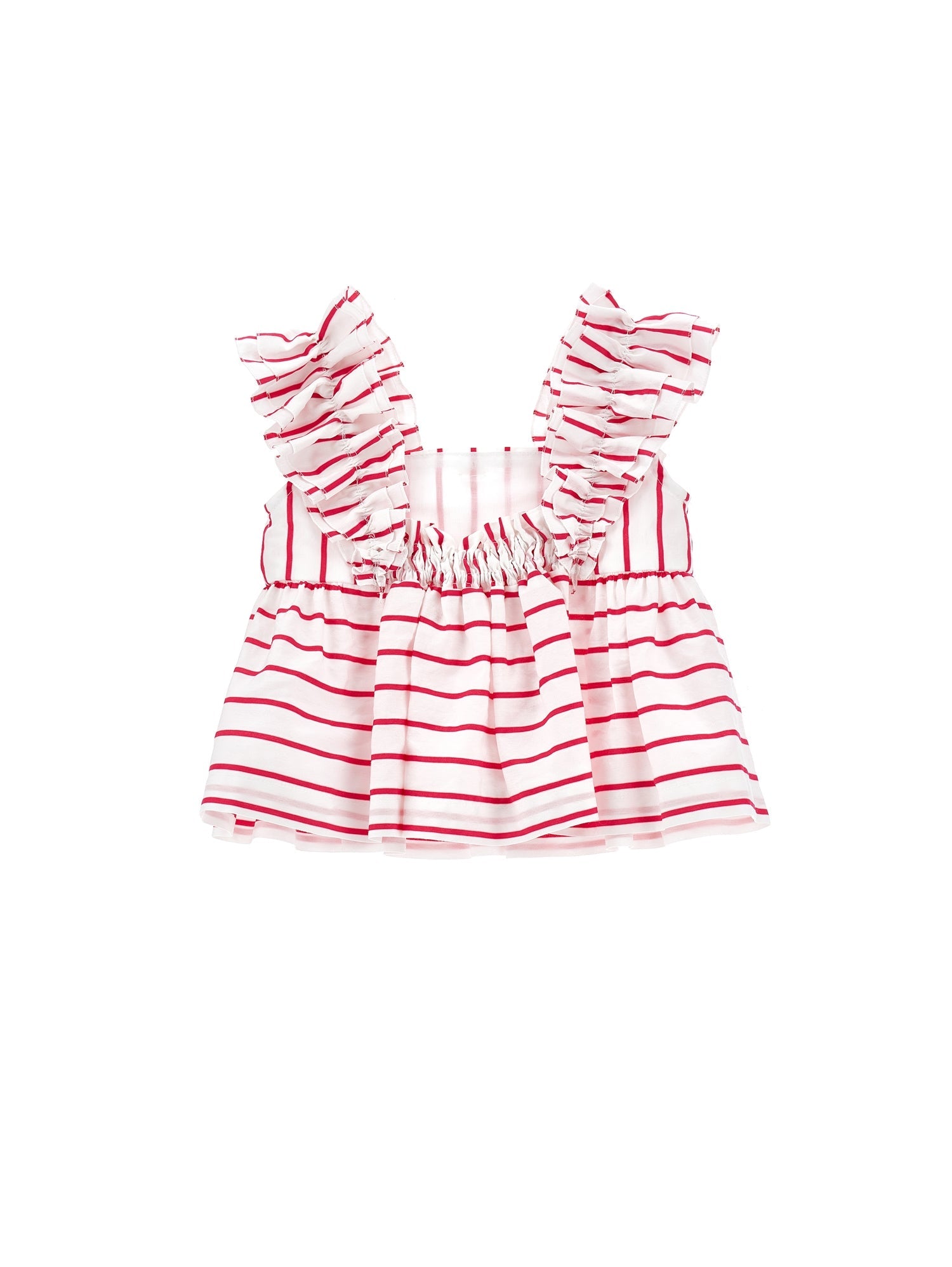 Girls | Cotton Top With Ruffles | White/Fuchsia