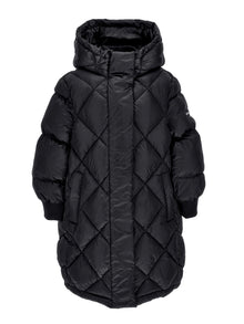 Girls | Long Padded Satin-Style Jacket | Black
