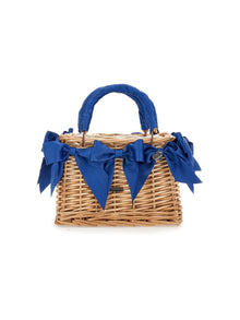 Girls | Wicker Bag With Satin Bows | Navy Blue