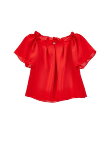 Girls | Cropped Line Satin Top | Red