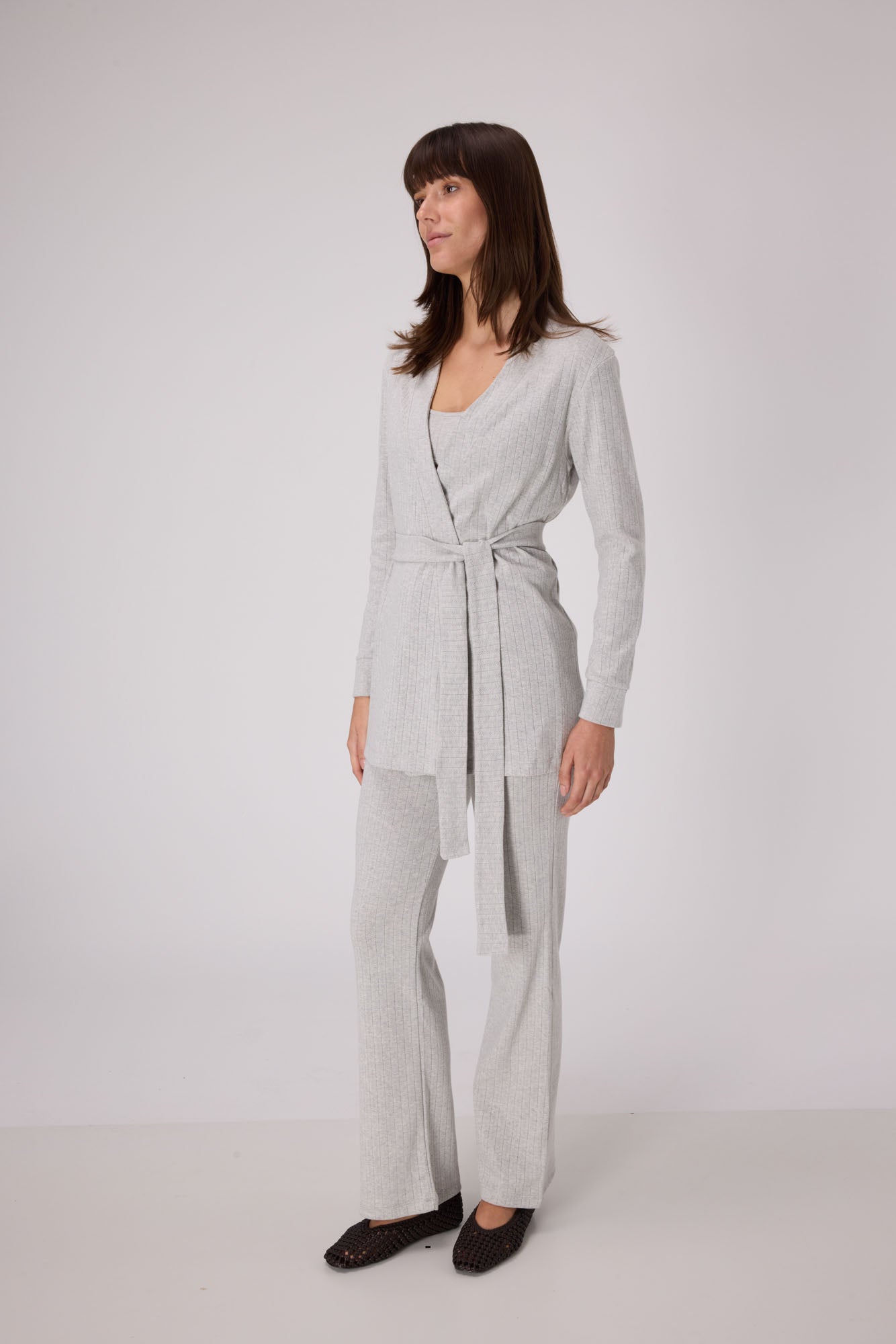 Pointelle Lounge Robe | Heather Grey