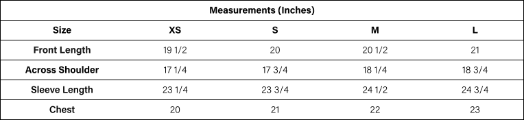 Product size guide