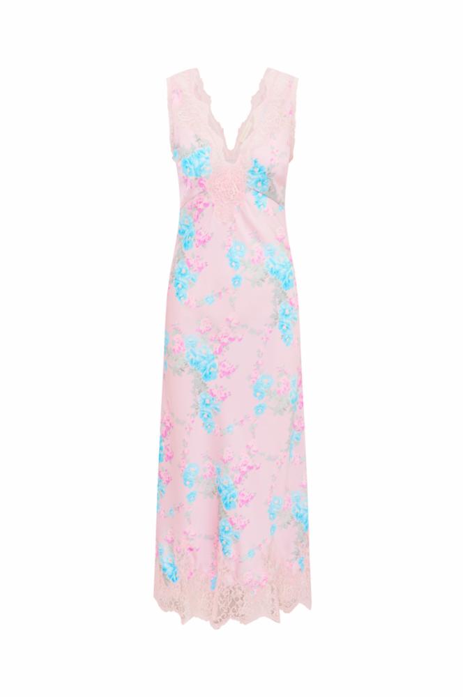 Serene Satin Lace-Trimmed Maxi Dress | Turquoise Paradise