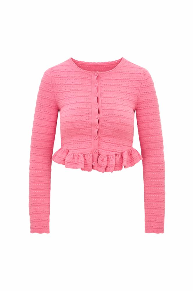 Rogan Pointelle Knit Cardigan | Sunset Pink