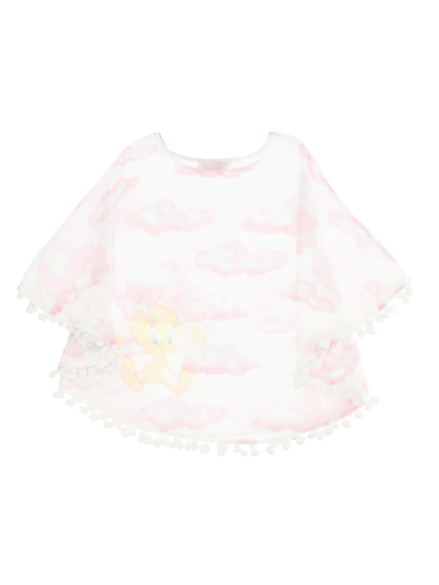 Girls | Tweety Cloud Print Muslin Poncho | Cream/Antique Pink