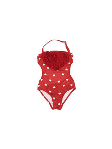 Girls | Stretch One-Piece Swimsuit With Heart Print | Red/Cream