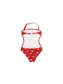 Girls | Stretch One-Piece Swimsuit With Heart Print | Red/Cream