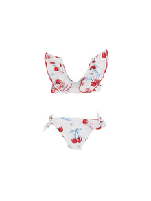 Girls | Stretch Bikini With Cherry Print | White/Red