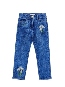 Girls | Embroidered Denim Jeans | Denim/Sky Blue