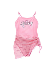 Girls | Barbie One-Piece Swimsuit And Sarong Set | White/Fuchsia