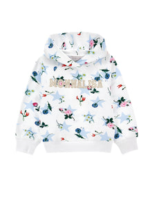 Girls | Stars And Flowers Cotton Sweatshirt | White/Sky Blue