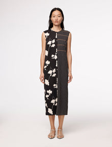 Another Tomorrow Pinstripe Floral Sleeveless Dress in Floral Plaid – Viscose Women's Dress