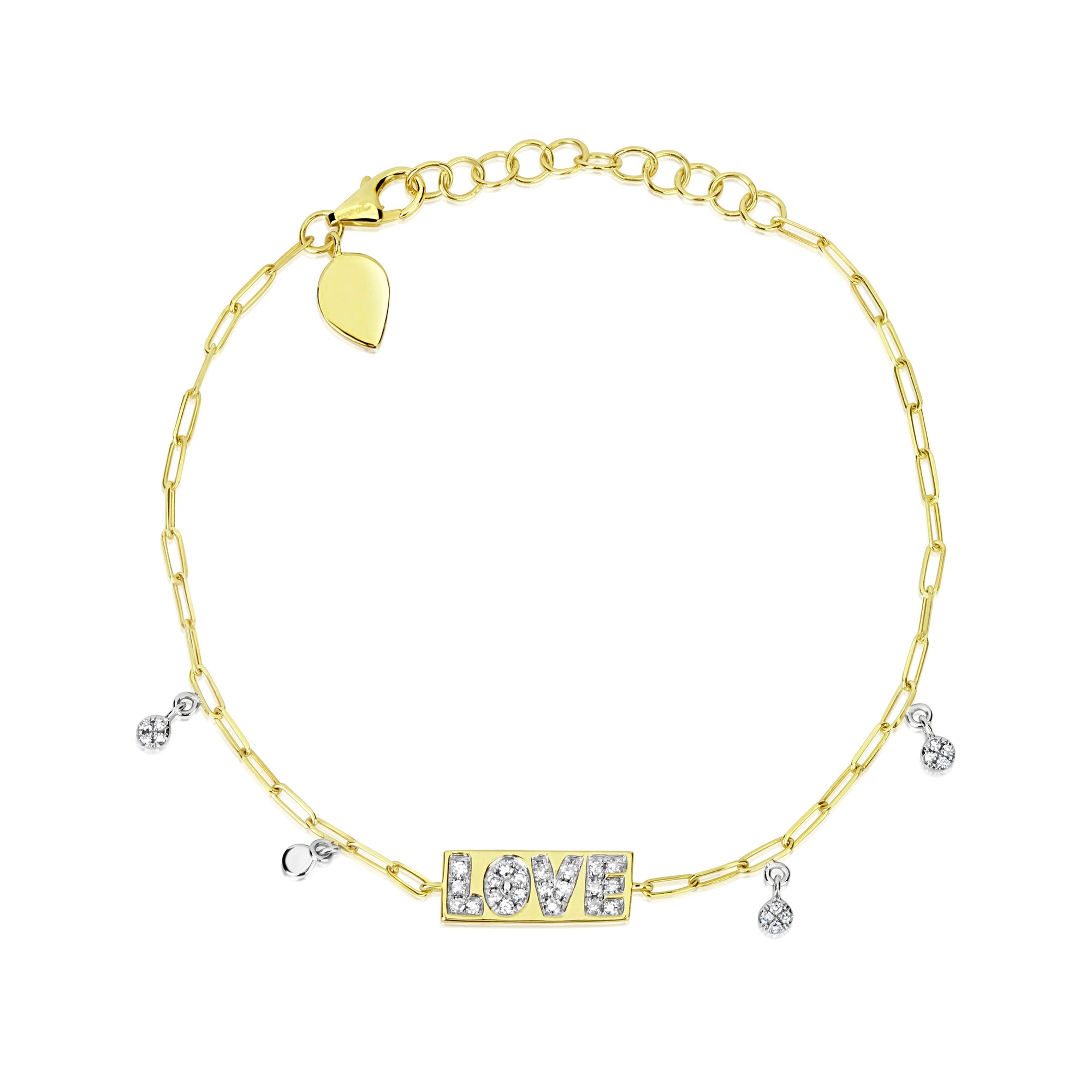 Paperclip Diamond Love Bracelet | Yellow Gold