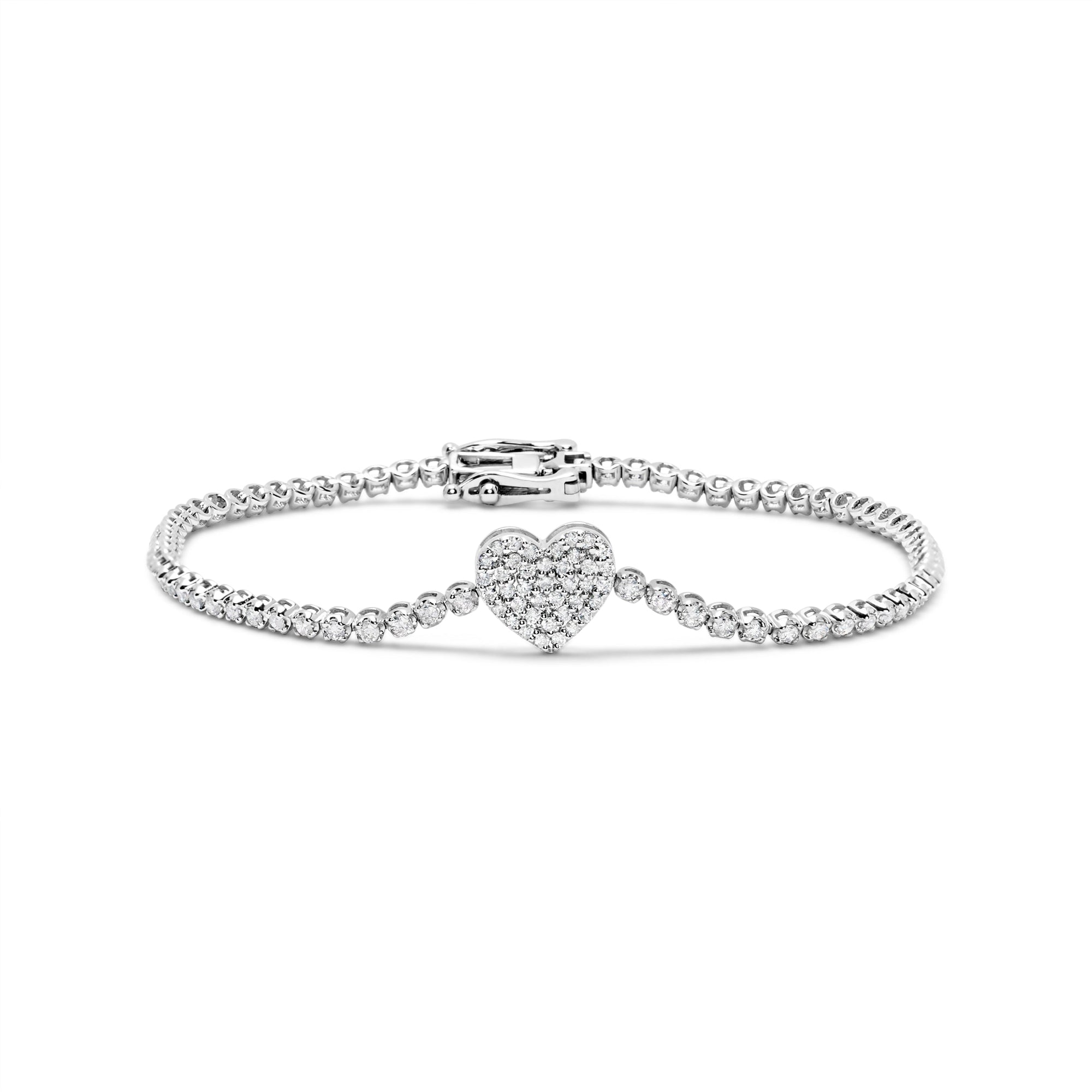 14Kt White Gold Diamond Heart Tennis Bracelet | White Gold