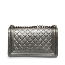 Chanel | Pre-Owned Old Medium Quilted Perforated Metallic Lambskin Boy Flap | Gray