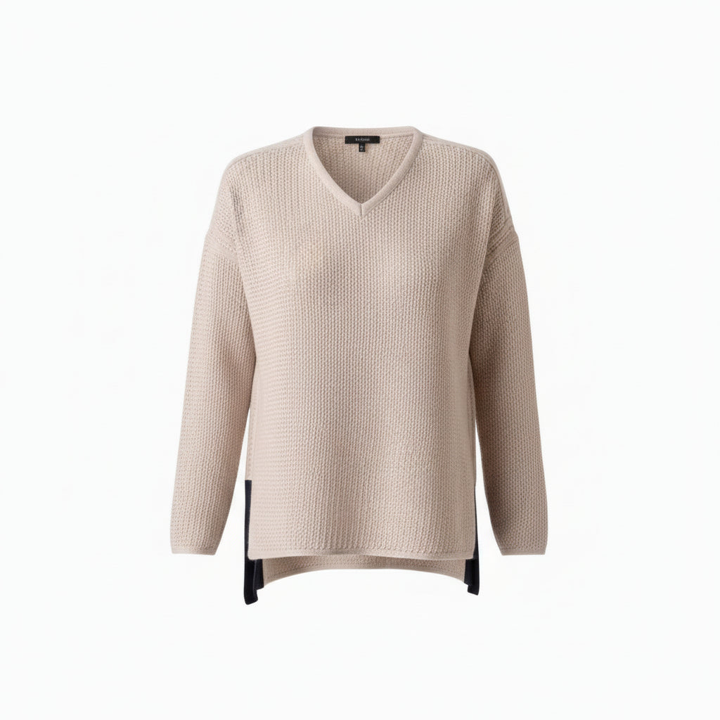 Zoe Sweater | Light Taupe/Navy