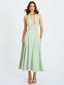 Magda Deep V Neck Halter A-line Midi Dress | Mint Green
