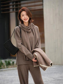 Pure Cashmere Scarf Pullover | Brown