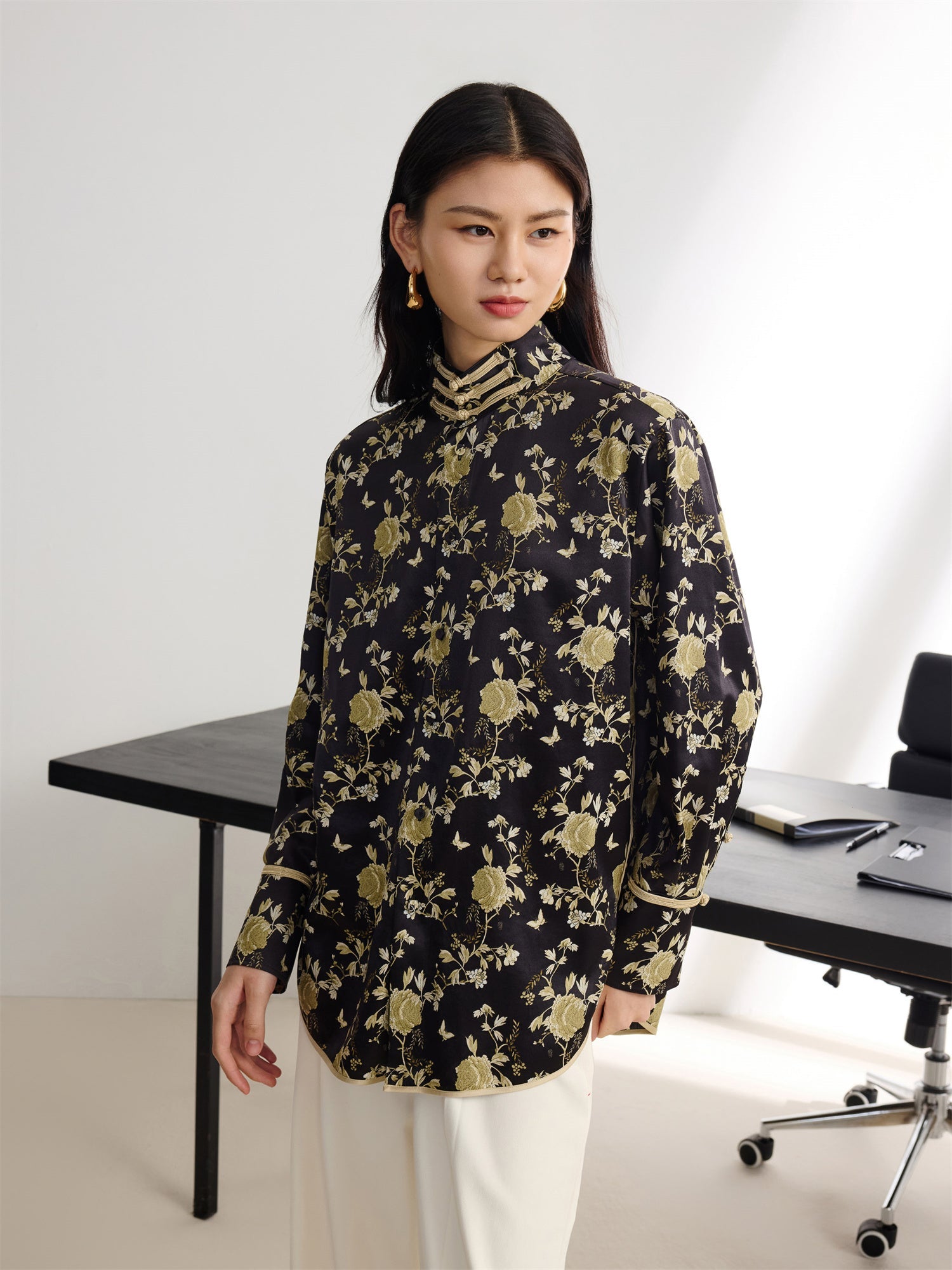 Chinese Style Jacquard Shirt | Black