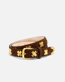 X Studded Belt | Chocolate/Gold