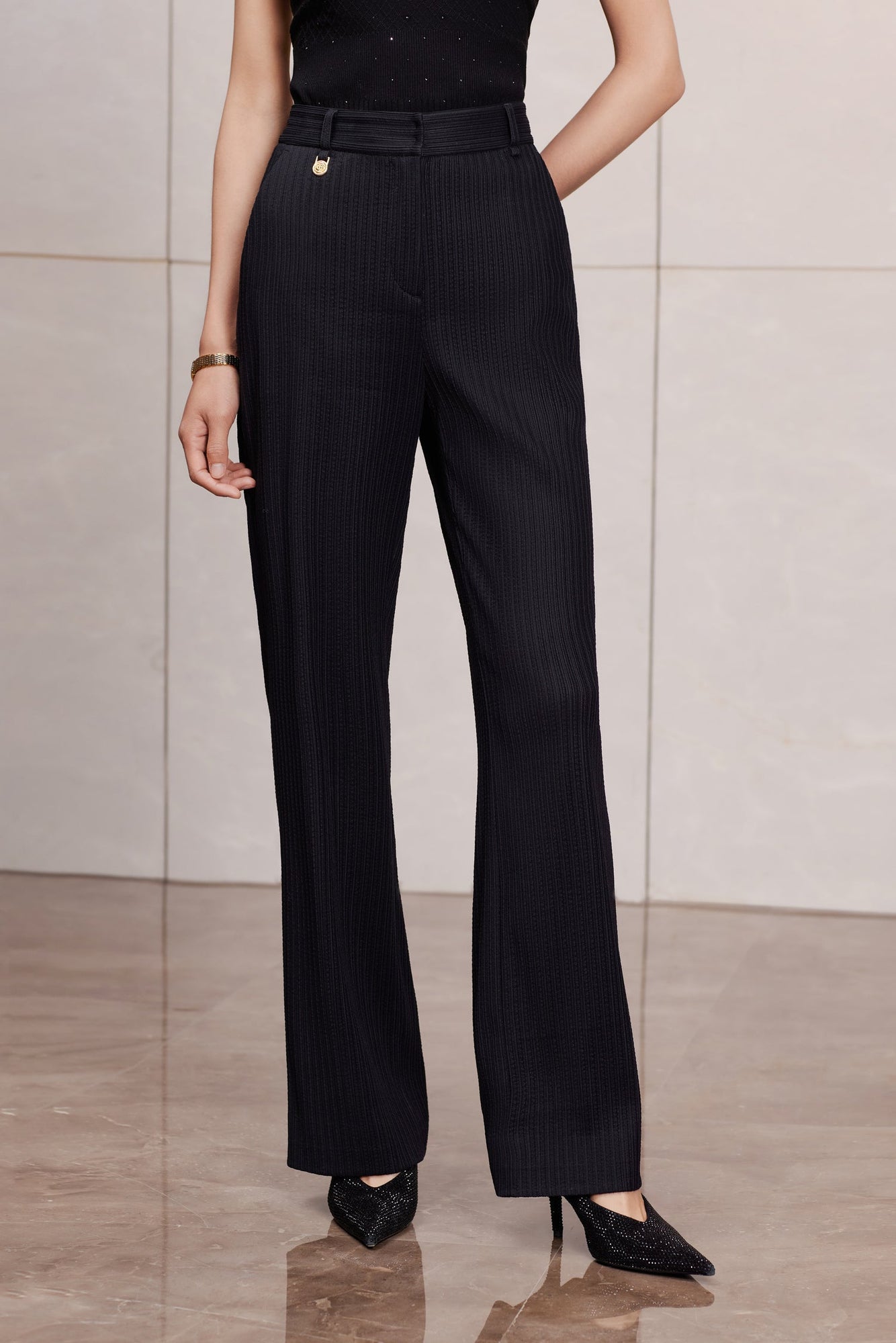 Stretch Denim Suit Pant | Black