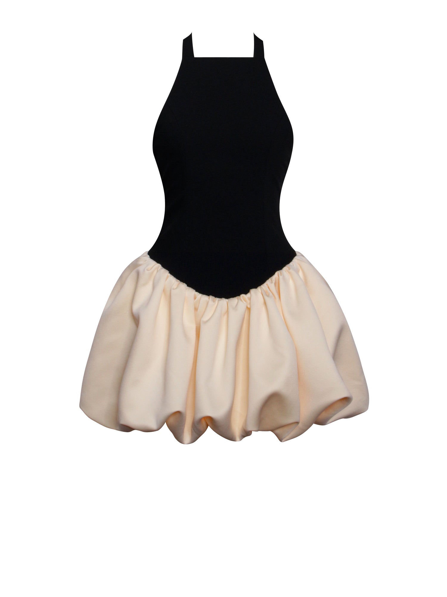 Yaira Backless Drop Waist Mini Bubble Dress | Black/Beige