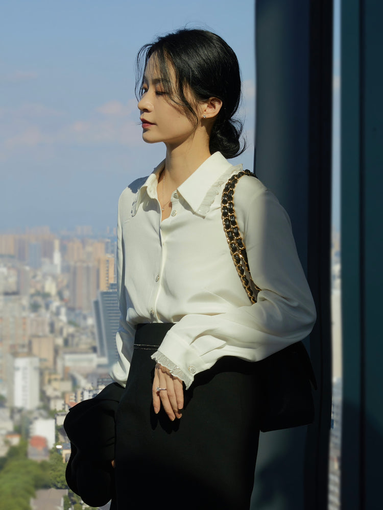 Lace Bow Shirt | White