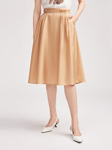 Mulberry Silk Midi Skirt | Khaki