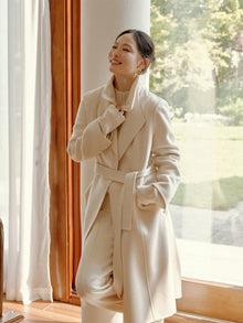 Notched Collar Cashmere Belted Coat | White