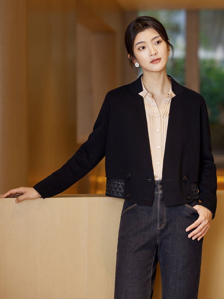 Standing Collar Woolen Coat | Black