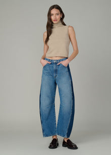 The Bowie Jean Two Tone in Refreshing – stylish high rise wide leg jeans with a unique two-tone design.