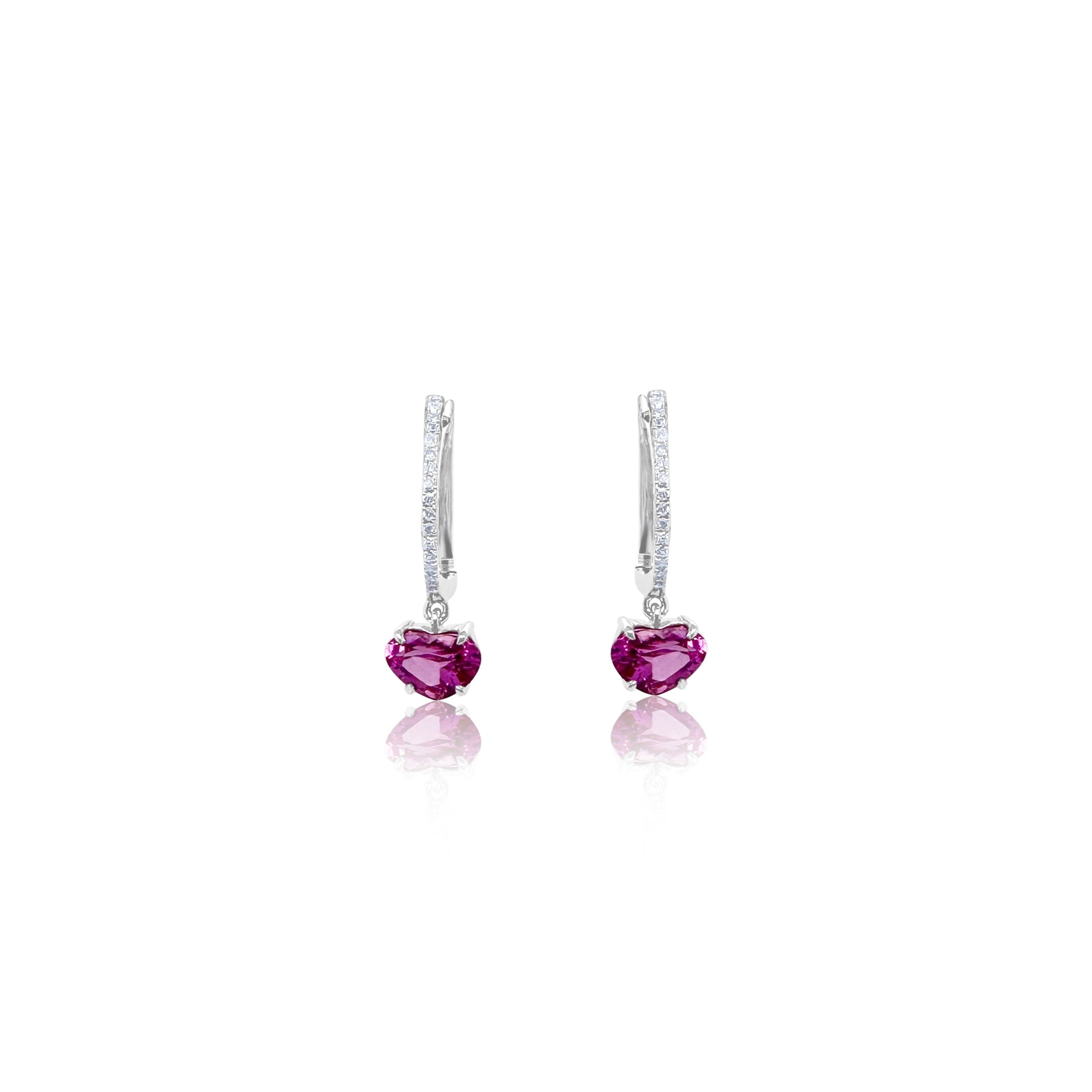 Pink Sapphire Heart And Diamond Huggies | White Gold
