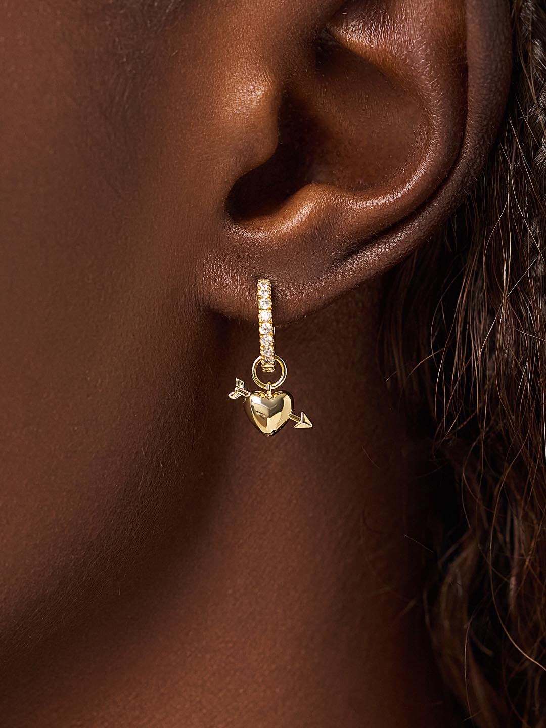 14K Gold Plated Love Vday Heart Arrow Paired Set Huggie Hoops Earring Charms Ana Luisa Cupids Heart Charm Huggies
