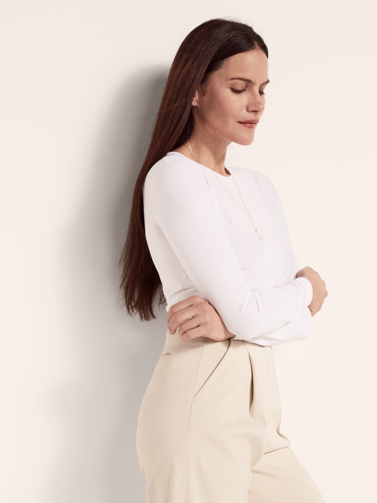 Another Tomorrow Single-Pleat Pant in Cream – Viscose Women's Trousers