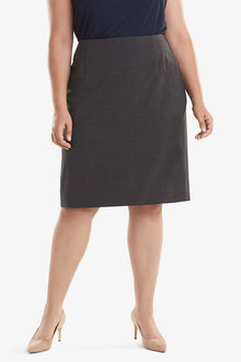 Front image of a woman standing wearing the Cobble Hill Skirt in Gray Melange | Plus | Exclude