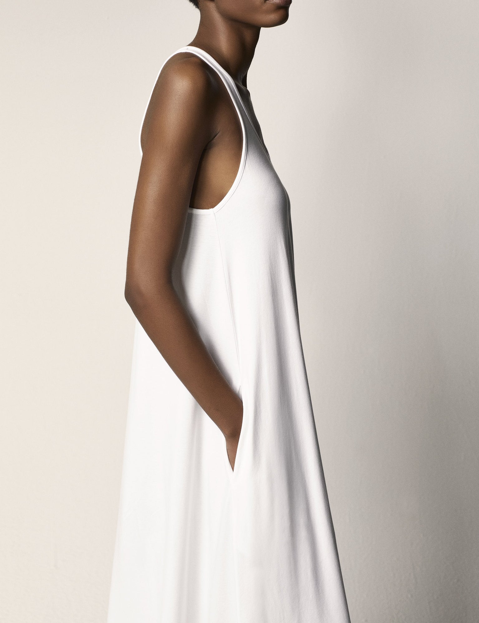 Another Tomorrow Racerback Dress in White – Cotton Women's Dress