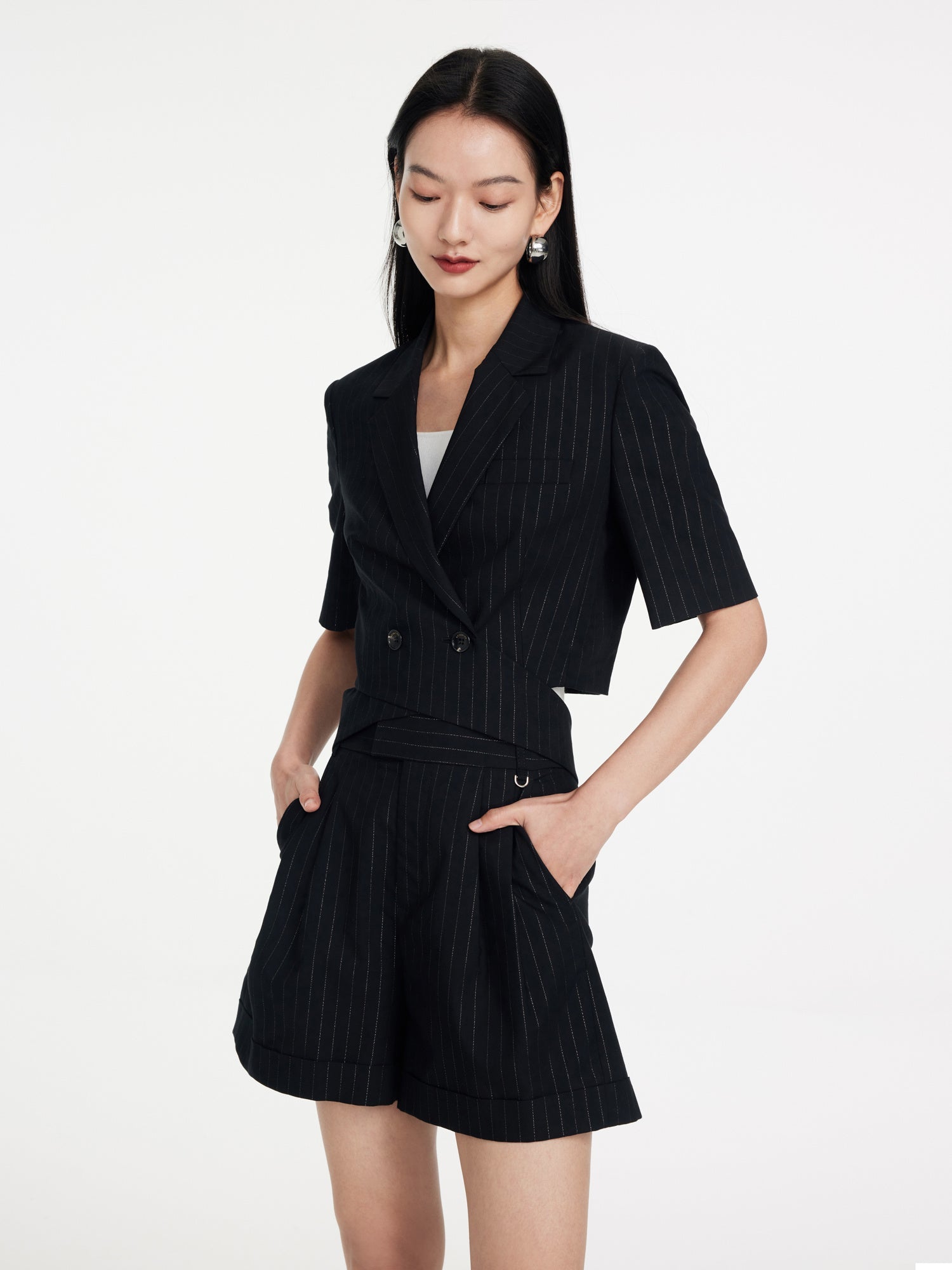 Short Sleeve double-Breasted Top | Black
