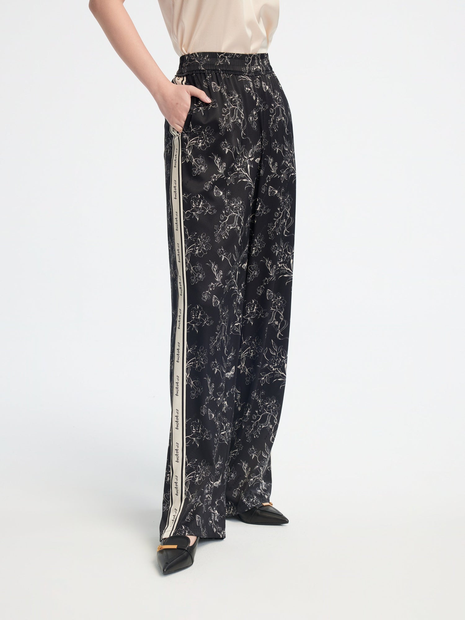 Patterned High-Waisted Wide-Leg Pant | Black